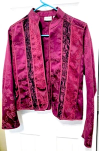 CHICOS WEINROT/DUNKELBRAUN UNGEFÜTTERTE JACKE TASCHEN MANDARINKRAGEN GRÖSSE 0 - Bild 1 von 7