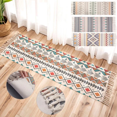 Tapete de área trançado boêmio algodão natural tapete de banheiro decoração para casa tapetes modernos - Imagem 1 de 4