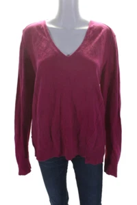 Michael Kors Womens Cashmere Hot Pink V-neck Long Sleeve Sweater Top Size L - Picture 1 of 6