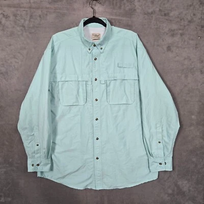 LL Bean Shirt Mens Large Green/Blue Fishing Vented Outdoor Performance L/S - Image 1 of 4