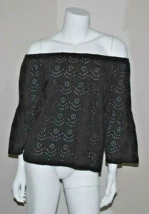 NWT LUCKY BRAND Womens Dark Gray Eyelet Blouse Top Size XS - Picture 1 of 3