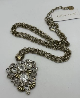 Bella Jack Clear Rhinestone Statement Chunky Pendant 32' Long Necklace Gold Tone - Image 1 of 4