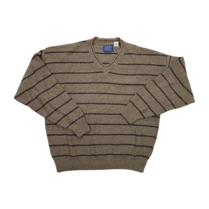 Pendleton Wool Sweater Men's Size XL Beige Striped V Neck USA MADE Grandpa - Picture 1 of 7