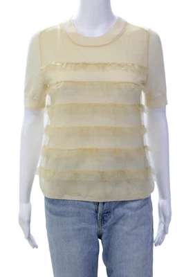 Top tejido J Crew para mujer de lana con textura manga corta cuello redondo amarillo talla XS Foto 1 de 4