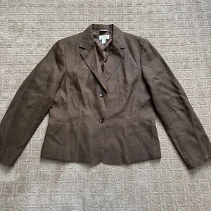 Talbots Irish Linen Blazer Women’s 14 Brown Office Preppy Career Jacket Academia - Picture 1 of 6
