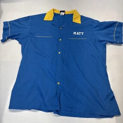 Retro Bowling Shirt Mens XL Blue Mustang Eugene 5th Street Grill Embroidered - Image 1 of 4