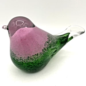 Kunst Glas Vogel Briefbeschwerer - lila (y) rosa & grün mit funkelndem Singvogel - Bild 1 von 7