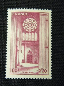 France Timbre Neuf 1944 Cathédrale de Chartres lie-de-vin - Imagen 1 de 1