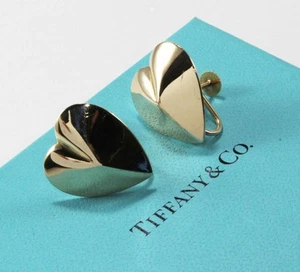 ORECCHINI TIFFANY & CO. T&CO ORO GIALLO 14K ORIGAMI CUORE VITE RETRO NON FORATI - Foto 1 di 8
