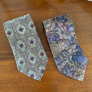 Lot Of 2 Vintage Etienne Aigner All Silk Neckties Floral Geometric Patterns USA - Picture 1 of 15