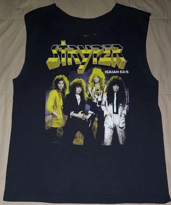 VTG 1987 STRYPER TO HELL WITH THE DEVIL CUT OFF TOUR T SHIRT XL DOUBLE SIDED 80s - Image 1 of 4