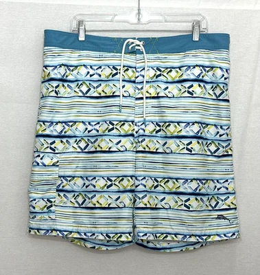 Tommy Bahama Cecina 9" Mens Board Shorts XL Blue Yellow White Lined Drawstring - Image 1 of 4