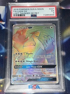2018 Pokemon Sun Moon Lugia GX #227 Lost Thunder Secret PSA 5 - Image 1 of 2