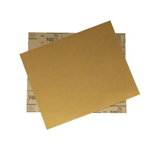 Hoja abrasiva de óxido de aluminio 3M 400 Grano 2 piezas de papel de lija precortado dorado 9" x 11" - Imagen 1 de 6