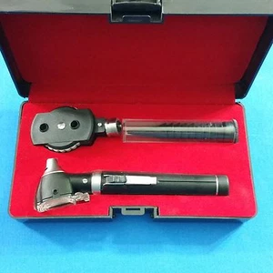 BLACK FIBER OPTIC Ear Nose Throat Otoscope Ophthalmoscope LED Diagnostic Set  - Picture 1 of 3