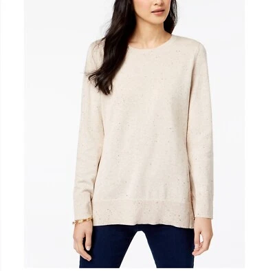 Maison Jules Womens L Walnut Heather Fleck Long Sleeve Slit Hem Sweater NEW - Image 1 of 3