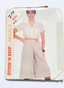 Stitch n Save By McCall's 9468 Misses Blouse Culottes Size B 12 14 16 Cut 1985 - Picture 1 of 5
