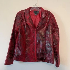 Vintage Selene Sport Schlange Krokodildruck Kunstleder Biker Jacke Rot Größe 10 - Bild 1 von 5