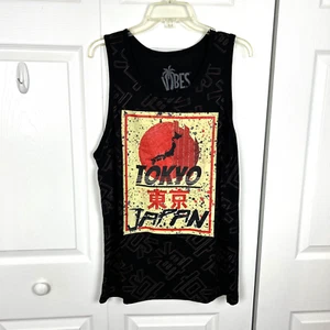 Black Tank Top Size Large Vibes Mens "Tokyo Japan" Graphic Print - Picture 1 of 9