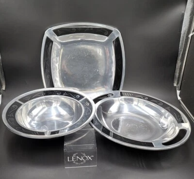 Bandeja cuadrada Lenox Metal Serveware SPYRO NEGRA Lg, ensaladera y tazón ovalado de 16" EXC Foto 1 de 4