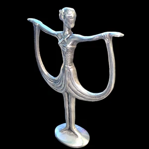 Vintage Art Deco Ballerina Sculpture Dancing Lady Statue Mexican Pewter 12" Tall - Picture 1 of 7