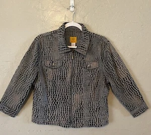 Ruby Rd. Jacket Womens 14 Gray Textured Snake Skin Soft Fuzzy 3/4 Sleeve Ladies - Picture 1 of 12