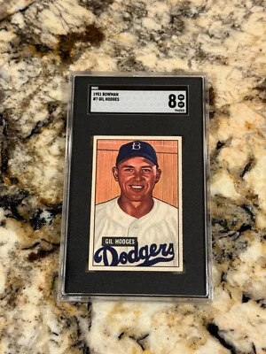 Gil Hodges 1951 Bowman #7 Brooklyn Dodgers SGC 8 Freshly Graded Dead Centered - Image 1 of 2