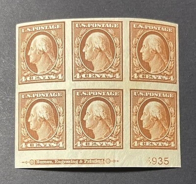 U.S. #346 imperf пластина # блок из 6 - OG - новый, слегка навесной, звук - Изображение 1 из 3