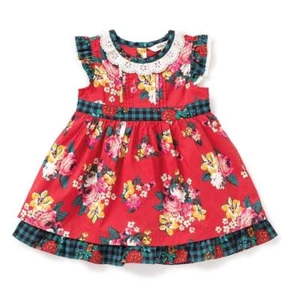 Matilda Jane SUGAR PLUM Dress 18-24 Floral Plaid Crochet Holiday Baby Red NWT - Picture 1 of 4
