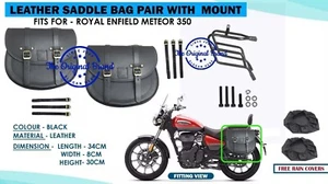 Royal Enfield "Black Leather Saddle bag Pair With Mount Fit For Meteor 350" - Picture 1 of 22