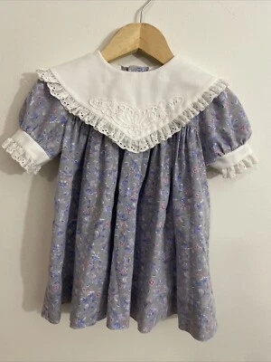  Vintage Rare Editions Floral Dress Toddler Girl 2t Gray Floral Cottagecore  - Image 1 of 4