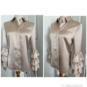 Lost Ink Button Down Blush Tiered Ruffle Sleeve Blouse NWT - Picture 1 of 10