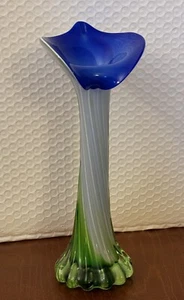 Vintage Murano Glass Jack in the Pulpit Blue  (Calla Lily) White&Green Ribbed - Picture 1 of 8