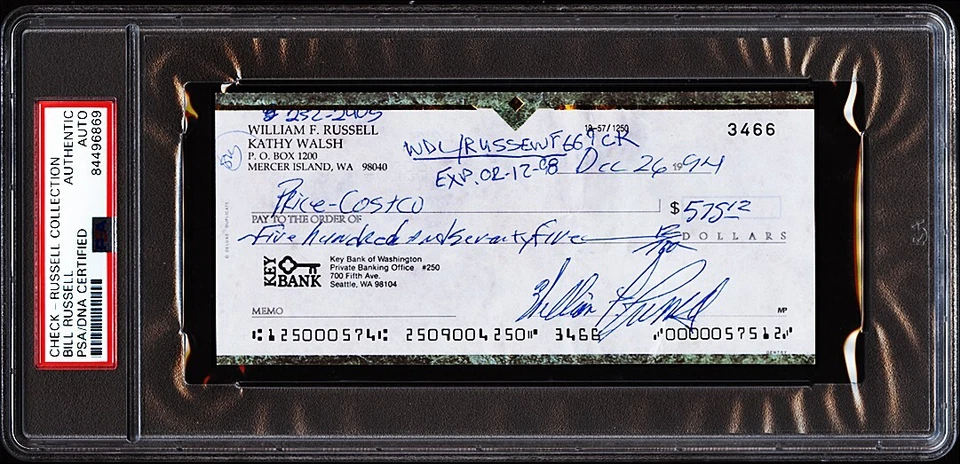 1994 Bill Russell Signed Autographed Check Boston Celtics Encapsulated PSA/DNA - Image 1 of 1