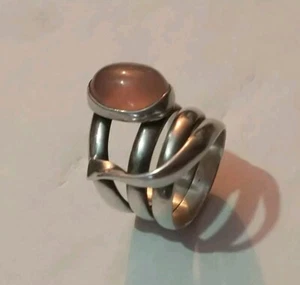 Vintage Artisan Sterling Silver Rose Quartz Ladies Ring Size 7 - Picture 1 of 16