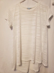 She + Sky Pullover Top Size Medium White Sheer Shadow Stripe - Picture 1 of 9