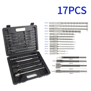 17pcs SDS Plus Rotary Hammer Bits Drill Bit & Chisel Set Groove Concrete w/ Box - Picture 1 of 9