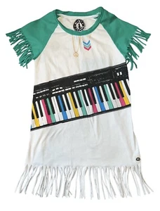 Mini Shatsu Girls Piano & Peace Necklace Graphic Fringe Short Sleeve Dress 6 - Picture 1 of 3