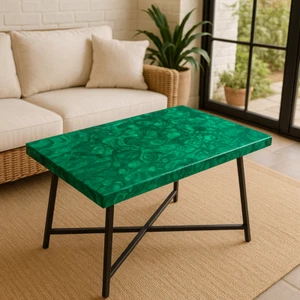 Malachite Coffee Table Top – Handcrafted Green Stone Centerpiece for Luxurious - Picture 1 of 16