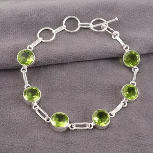Natural Peridot Gemstone 925 Sterling Silver Jewelry Handmade Bracelet For Gift - Picture 1 of 9