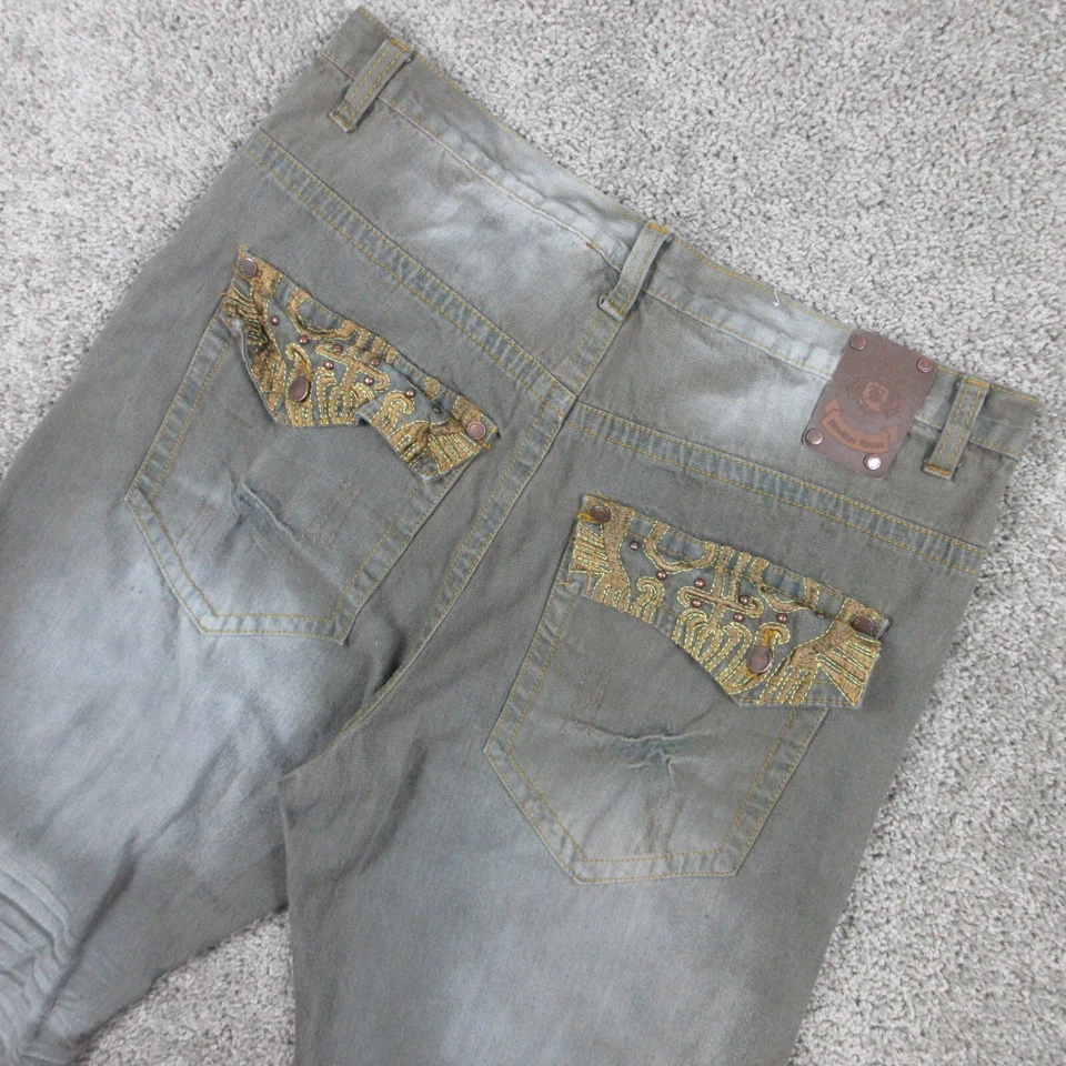 Pantalones de mezclilla vintage Brooklyn Xpress para hombre 38x34 verde desteñido Y2K solapa bolsillo patinador rap Foto 1 de 4