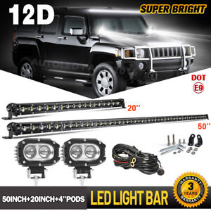 50"&20'' LED Light Bar+Pair 4'' Pods Combo For Hummer H1 H2 H3 Humvee AM General