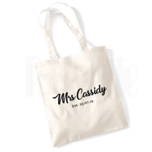 Personalised 'Mrs .....' Canvas Tote Bag- GIFT FOR BRIDE - Picture 1 of 2