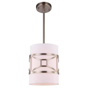 Woodbridge Lighting Regan 1-light Steel & Glass Mini Pendant in Satin Nickel - Picture 1 of 4