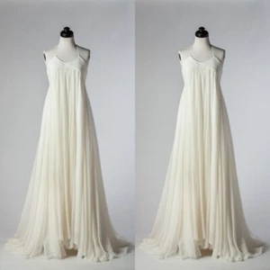 Elegant Chiffon Wedding Dresses Spaghetti Straps A Line Beach Bridal Gowns - Picture 1 of 11