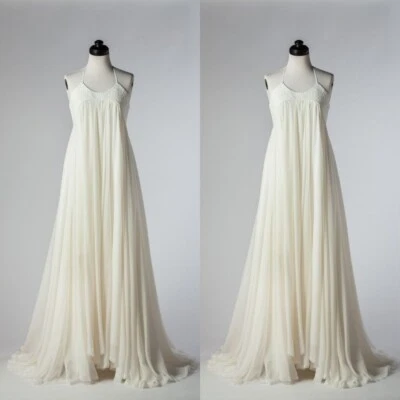 Elegant Chiffon Wedding Dresses Spaghetti Straps A Line Beach Bridal Gowns - Image 1 of 4