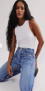 Jeans Free People Tricia Fix Sailor tasca rovesciata dritto indaco chiaro S nuovi con etichette - Foto 1 di 5