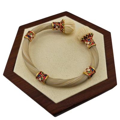 Ornate Thai Sukhothai Enamel Cuff Bracelet, Gold Plated 925 Silver, Hand-Carved - Image 1 of 4