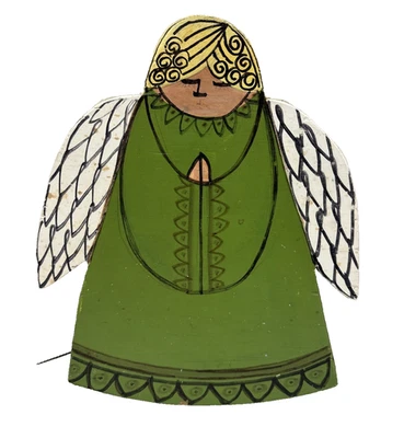 Vintage Handmade Wooden Angel Folk Wall Art  Hand Made Painted Country 1970s - Image 1 of 4