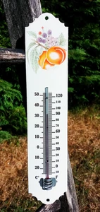 THERMOMETRE EMAILLE 30cm FRUITS EMAIL VERITABLE 800°C FABRIQUE EN FRANCE - Picture 1 of 2
